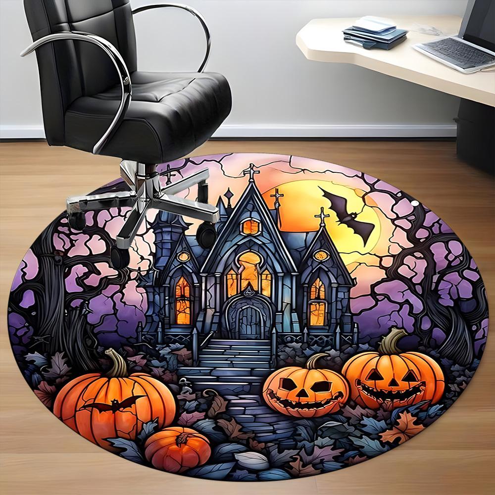 1pc Halloween Haunted Office Round Area Rug, Under Office Chairs Bedroom Living Room Home Decor, Room Deco