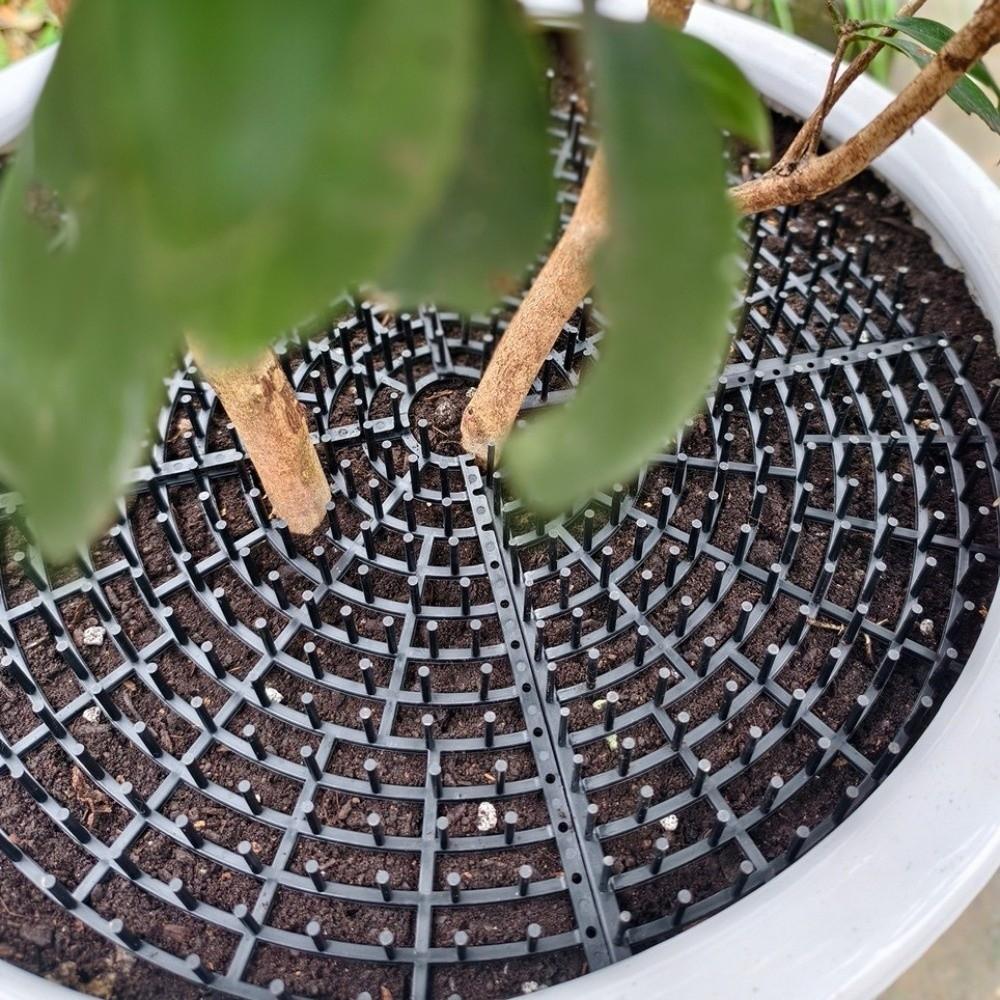 Breathable Mesh Plant Pot Soil Protector Grid Cover Barbed Cut-Outs Cutting Spiked Soil Protection Grid with Included Stakes