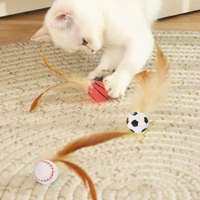 1 Pz/3 Pz Gioco Interattivo Palla di Piume Mini Palla da Basket Rimbalzante Calcio Baseball con Piuma Giocattolo Catcher Addestramento Animali Domestici per Gatti da Interno