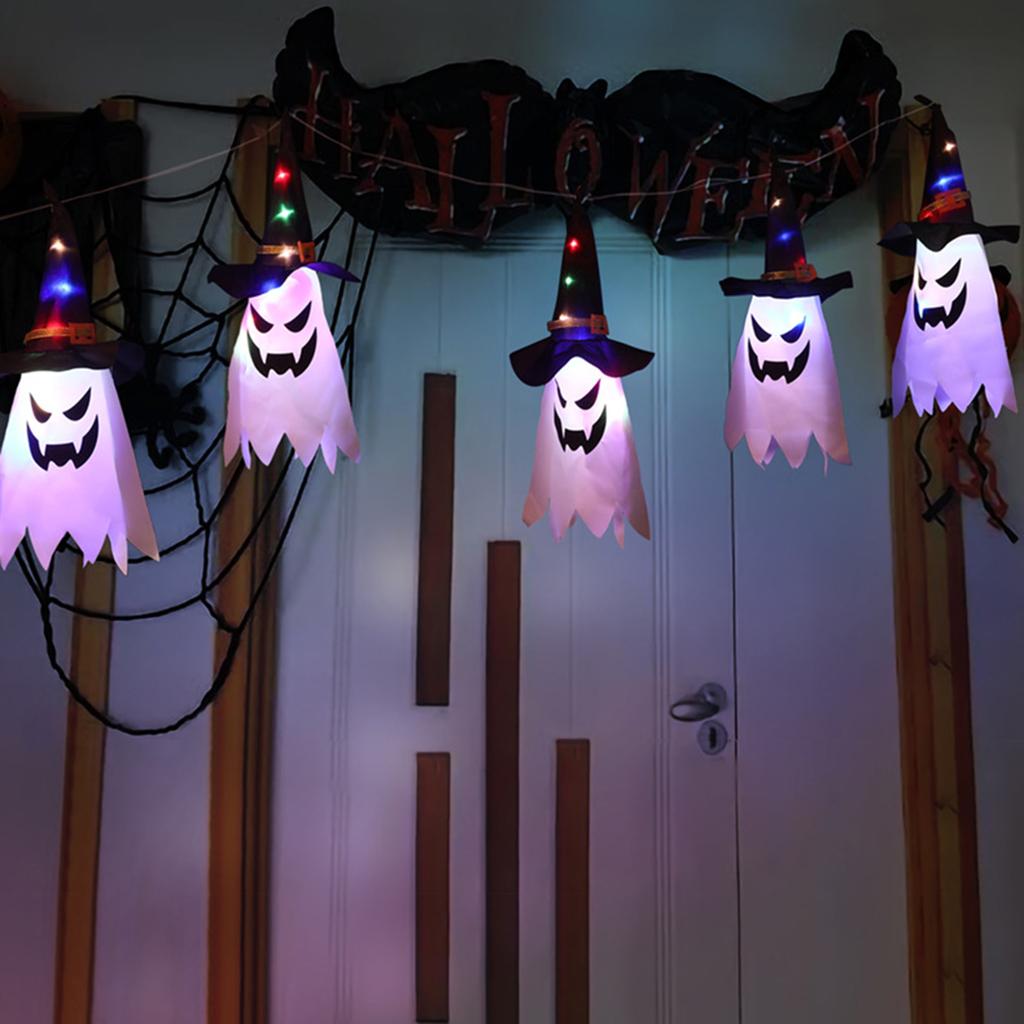 1PC Halloween Witch Hat Hanging Light Ghost Wizard Hat Shaped LED Ghost Lamp BatteryPowered