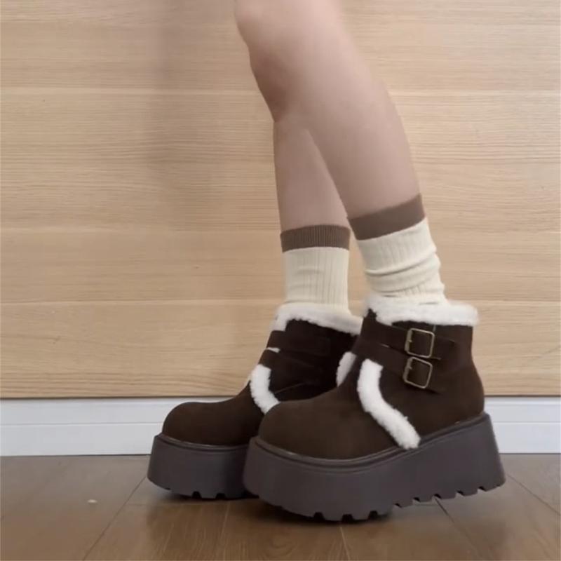 Winter Warm Cotton Women Snow Boots Height Increase Shoes Female Punk Platform Thick Sole Short Booties  De Muje