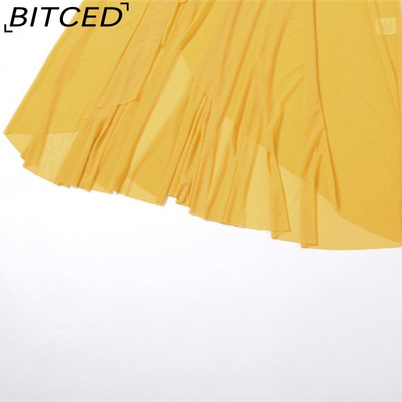 BITCED Summer Women's Solid-Colour Slim-Fit High-Waisted Fashion Strapless Sleeveless Mesh Dress