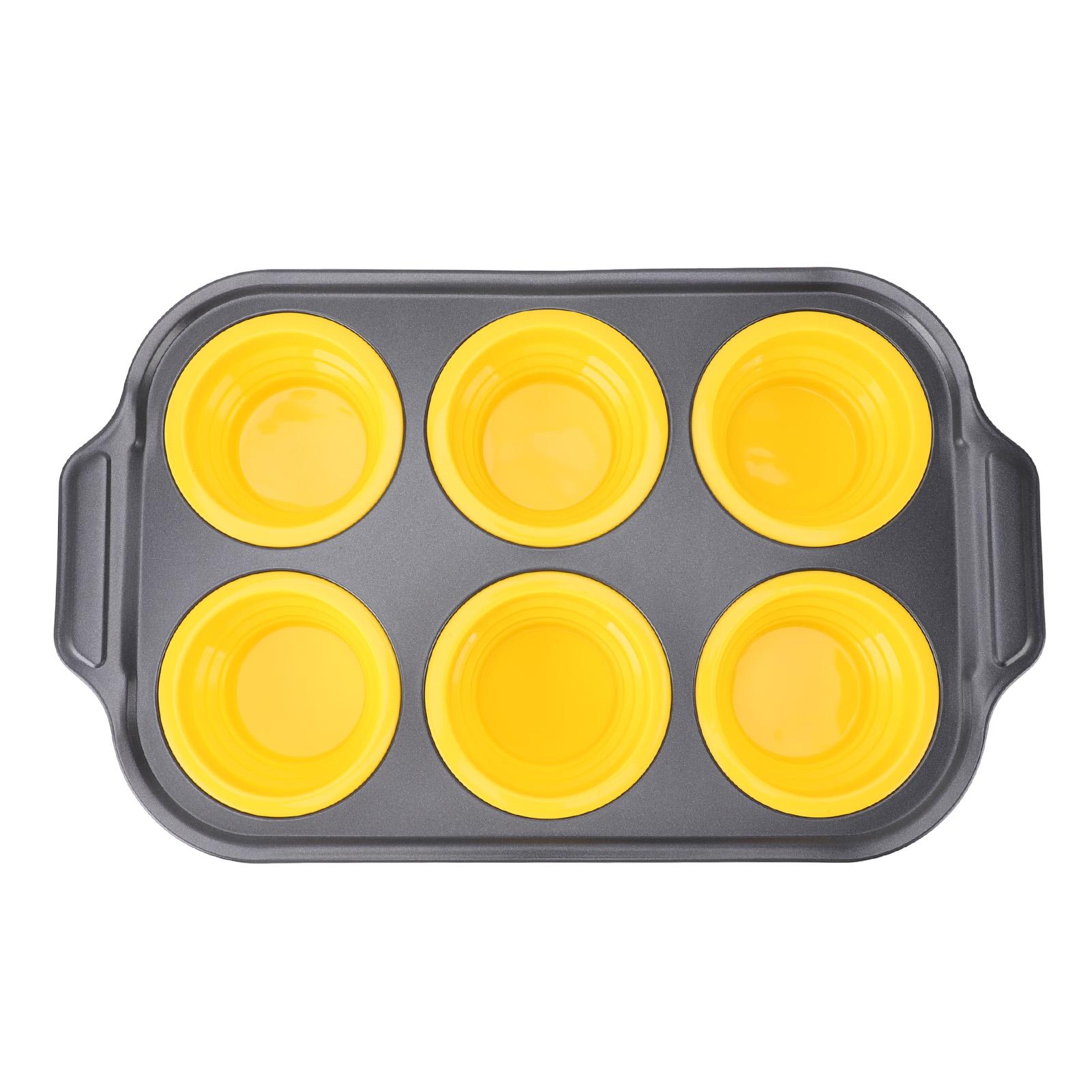 

Форма для приготовления торта Складная Пресс-тип Легкое извлечение Силиконовая форма для выпечки 6 кексов для домашней кухни Yellow