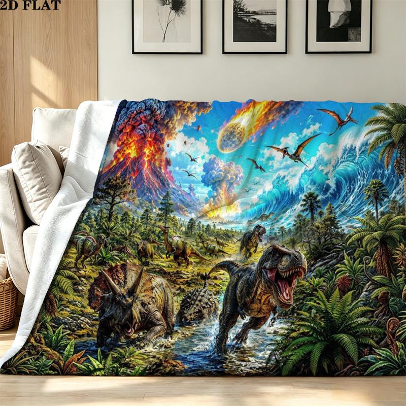 Dinosaur Print Flannel Blanket High Quality Warm Comfortable Cover for All Seasons Perfect for Gifts Home Decor