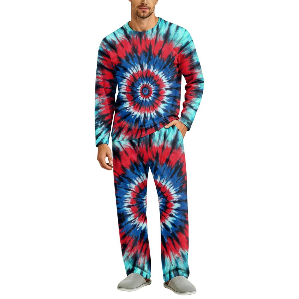 Men's Long Sleeve Pajama Set with Button Crotch and Elastic Drawstring Waist for Home Comfort
