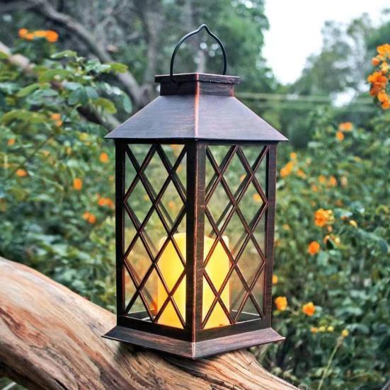 Yousheng Retro Solar Lantern, Outdoor Solar Candle Lantern, Waterproof Solar Garden Light with Hanging Loop, Decorative Light for Yard Patio Terrace