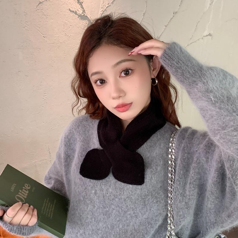 Scarf Korean Version Thickened Autumn and Winter New Peach Heart Cross Lazy Scarf Scarf Woolen Knitted Scarf