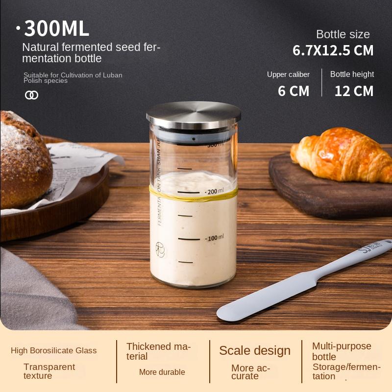 Zackoo 300/500/900ml Clear Glass Sourdough Fermentation Jar with Scale Metal Lid Reusable Dough Starter Container Food Storage