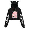 Japanese Anime Zero Two "Darling in the Franxx" Cat Ear Cropped Hoodie