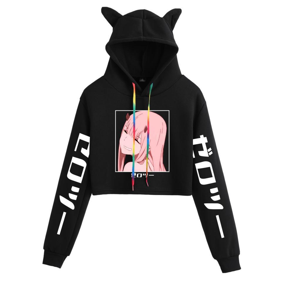 Japanese Anime Zero Two "Darling in the Franxx" Cat Ear Cropped Hoodie