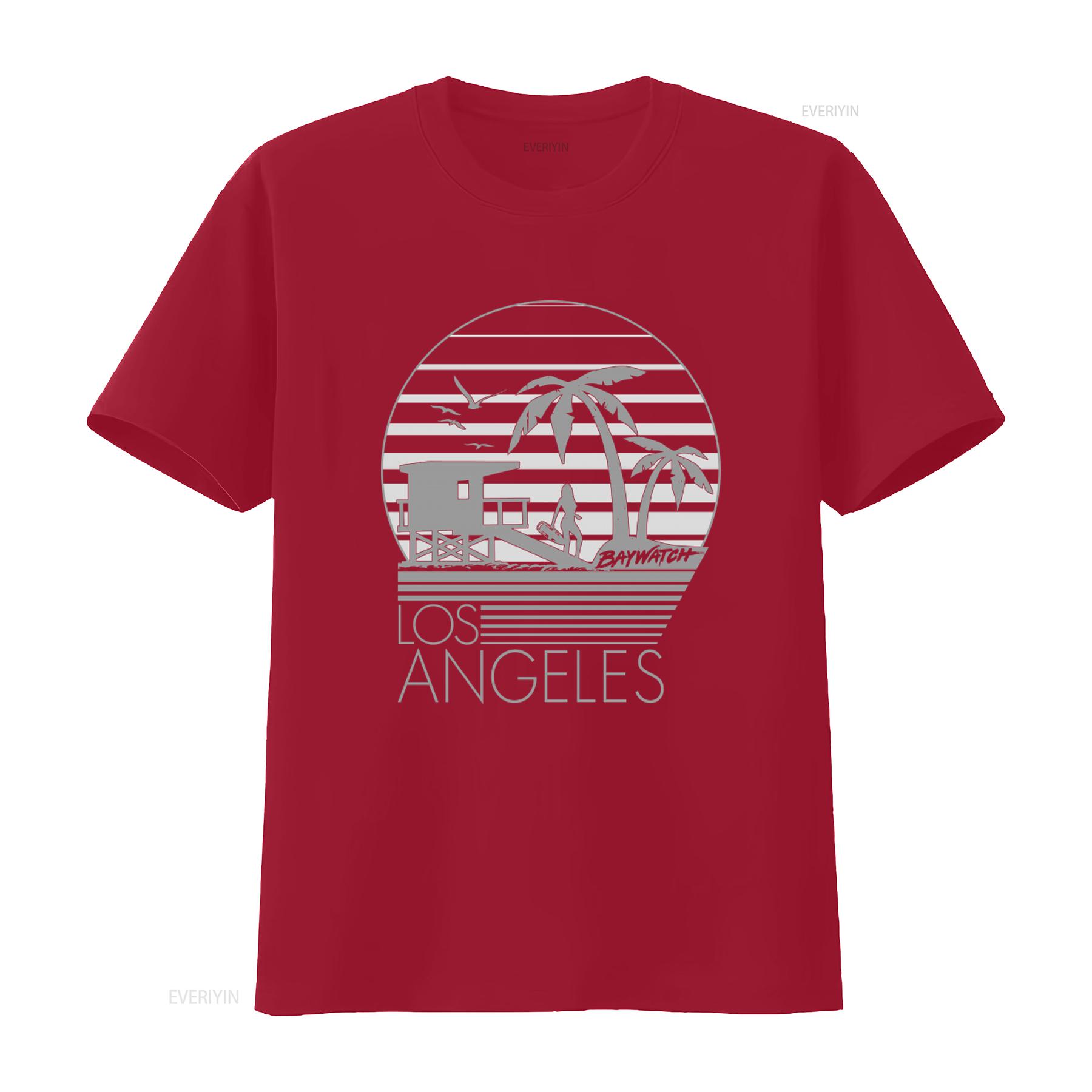 Baywatch Los Angeles Lifeguard Tower Mens T Shirt Retro Silhouette Sunset 80s Style Beach Top vintage Washed Comfortable S