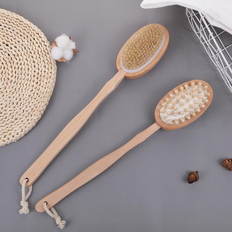 

Щетки для тела для ванной комнаты с длинной ручкой, щетки для ванны из натуральной щетины, отшелушивающий массажер с деревянной ручкой, инструмент для сухой чистки, душ 1 pcs
