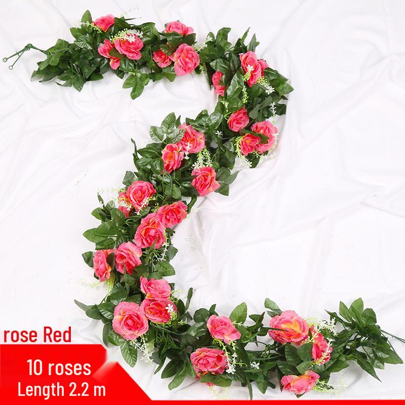 Artificial Rose Vine Ceiling Decor with Rattan for Living Room and AC Pipe Cover