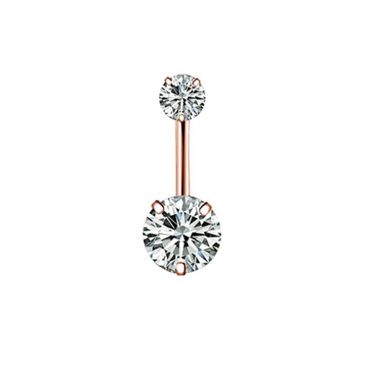 Heart-shaped Round Piercing Jewelry Navel Ring, Copper Inlaid Zircon Stainless Steel Navel Nail