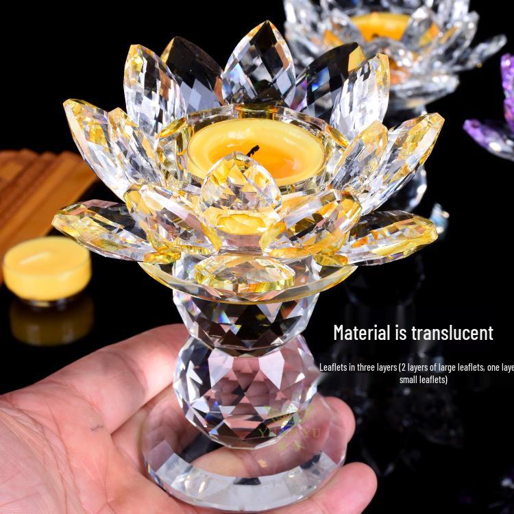 Seven-Color Lotus Crystal Glass Candle Holder for Buddhist Offering Table