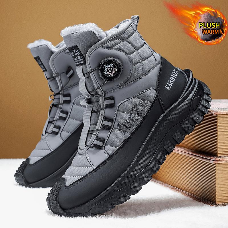 

Осінь/зима Велике чоловіче взуття Шкіряний верх Спортивне взуття для альпінізму на відкритому повітрі Плюшеві потовщені теплі снігові бавовняні черевики 48 сірий