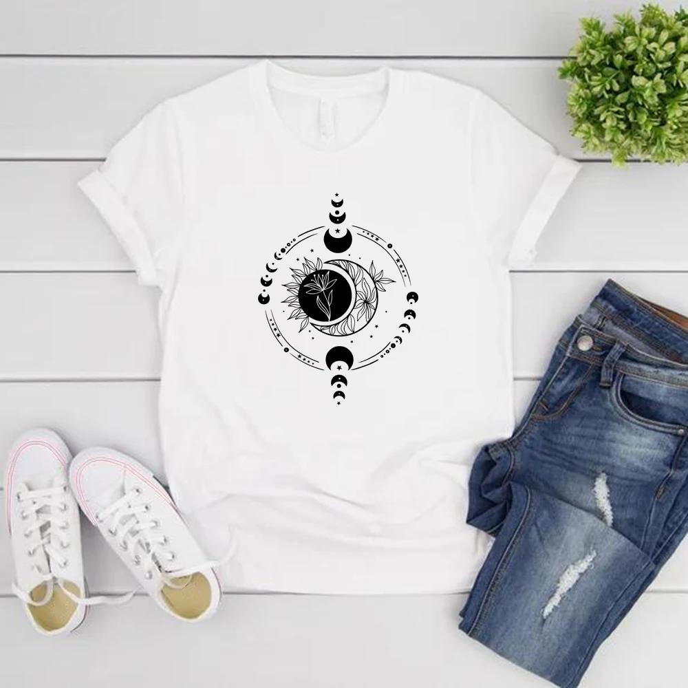 Mystic Moon and Sun T Shirt Mystical Moon Phase TShirt Women ONeck Tshirts Short Sleeve Moon T Shirt Women Clothes Streetwear