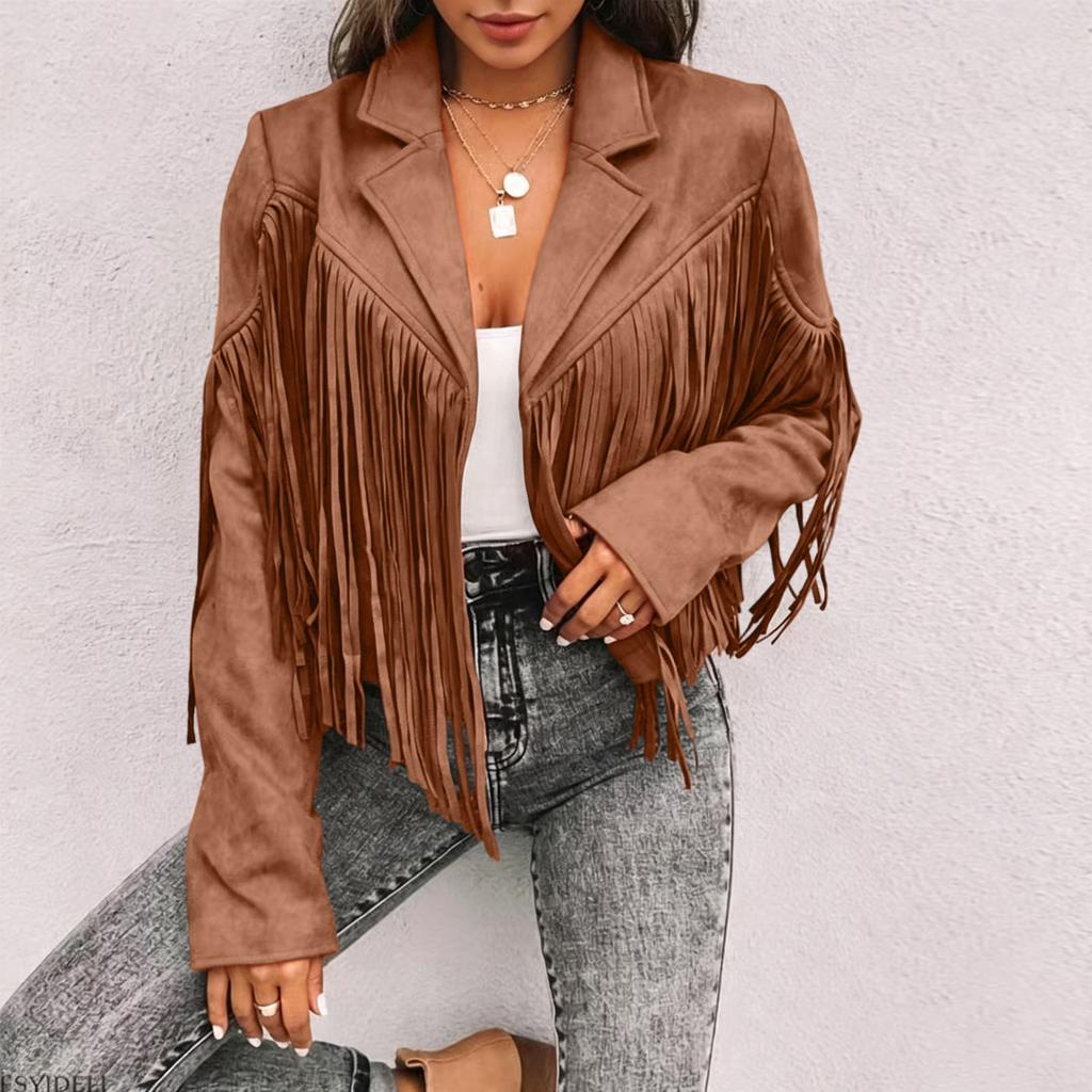 Giacca Casual da Donna a Vestibilità Larga con Manica Lunga Colorata e Revers con Nappe
