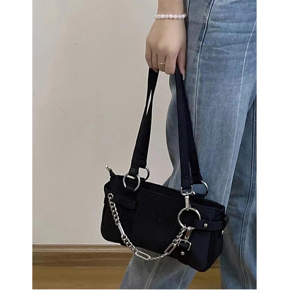 Fashi Design Gothic Chain Ladies Underarm Bag Sweet Cool Y2k Women Square Shoulder Bags Black Pop Female Tote Handbag Purse