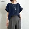 ZANZEA Women Casual Round Neck Loose Summer Short Sleeve Blouse