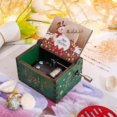 Wooden Hand-cranked Music Box Christmas Music Box Retro Engraving Exquisite Painted Glue