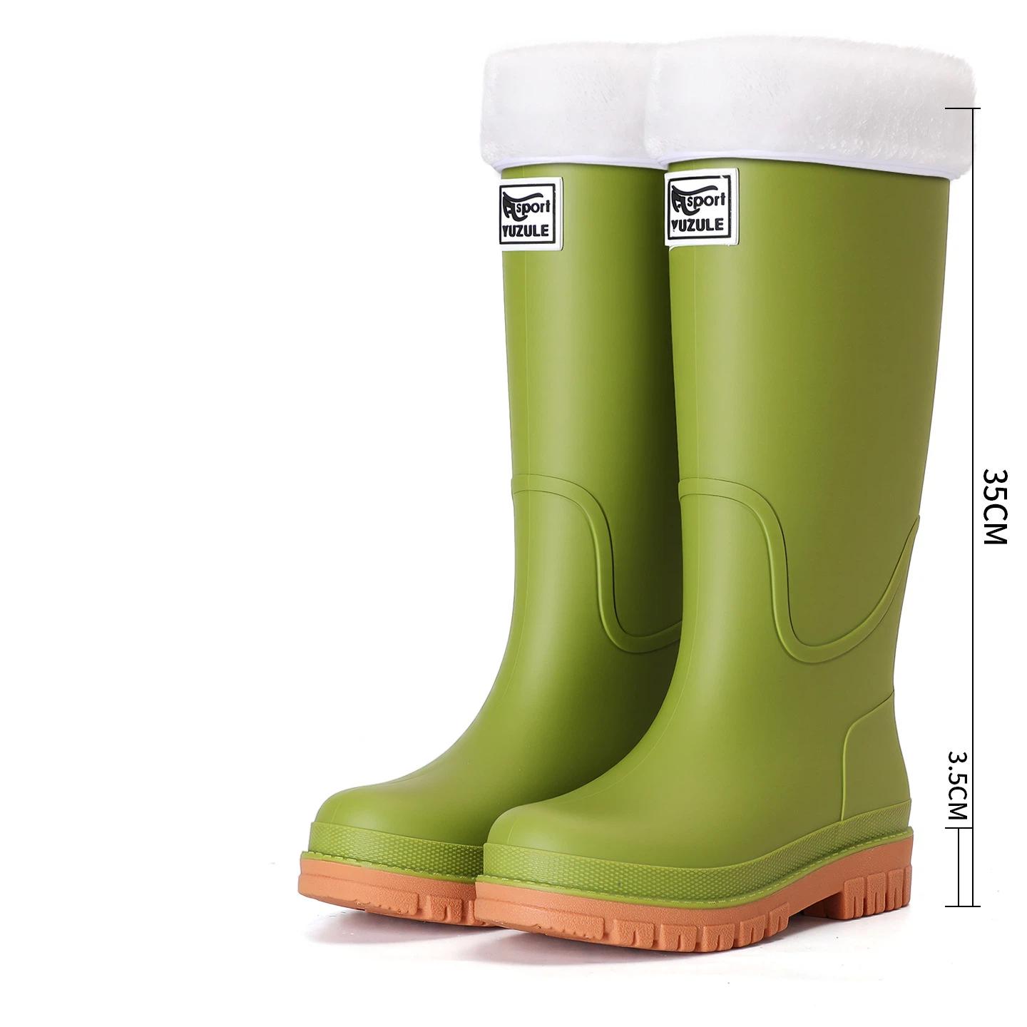 Dames Outdoor Waterdicht Anti-Slip En Katoen Warm Hoge Schacht Regenlaarzen 39 groen