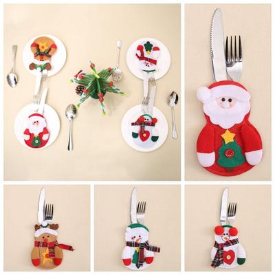 Wiederverwendbare Weihnachtsbestecktasche Weihnachtsmann Schneemann Elch Weihnachtsgabeltasche Weihnachten