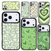 Capa Case for iPhone 17 Air 16 Pro Max 15 Plus 11 13 Mini 14 12 Back Phone Cover Matcha Sage Green Love Heart