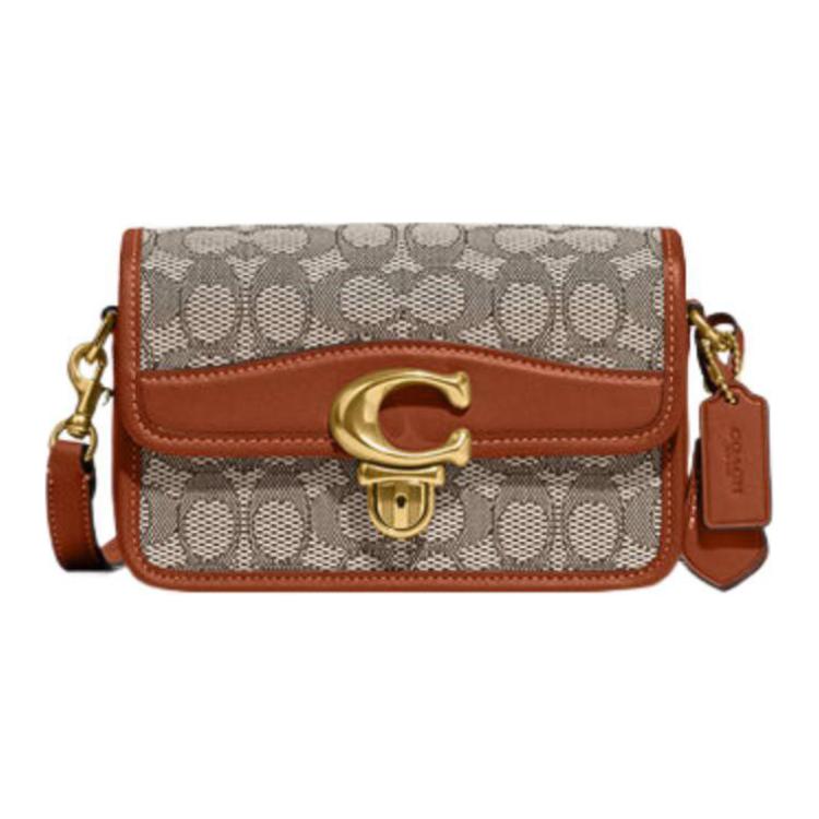 New COACH Studio Cow Leather Patchwork With Fabric Messenger Bag Crossbody Bag Shoulder Bag Women's Gray & Brown CJ249-B4TA7