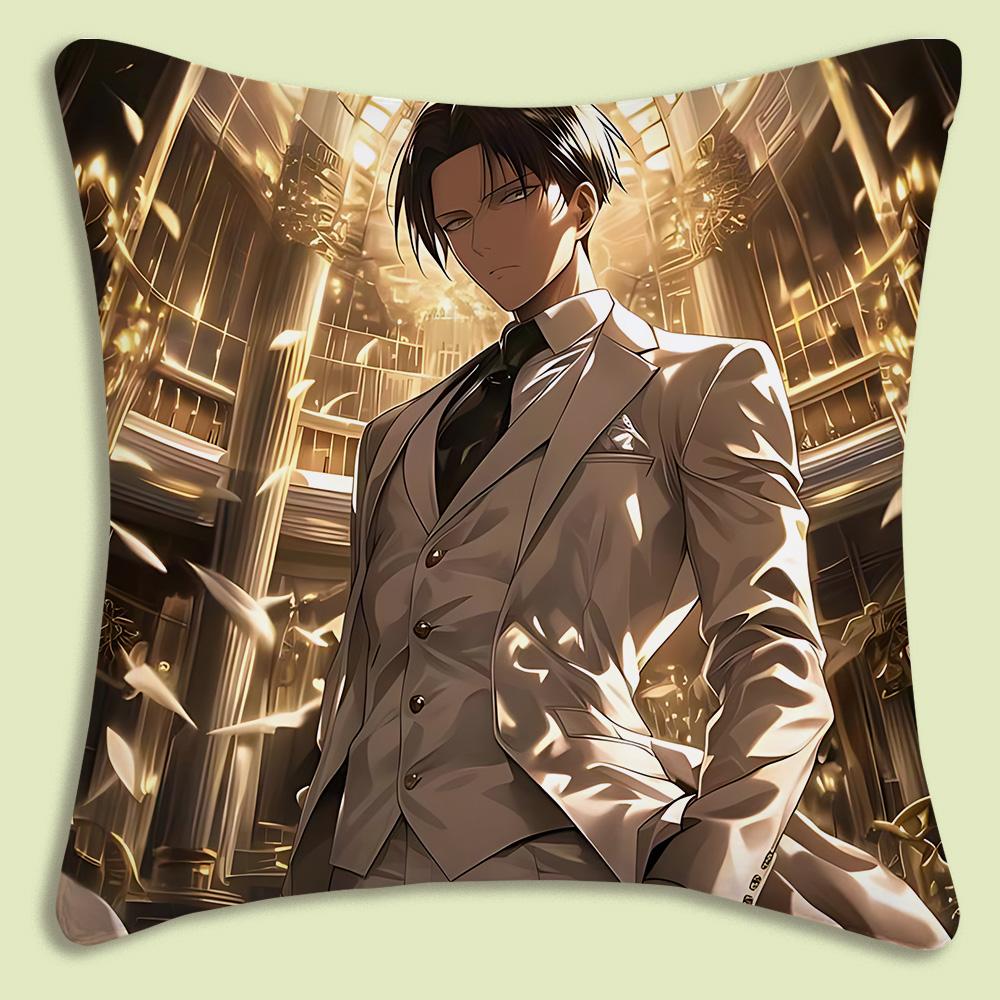 Levi Ackerman Attack On Titan Pillow Covers Cartoon Sofa Decorative Home Double-Sided Printing Short Plush Cute Cushion Cover