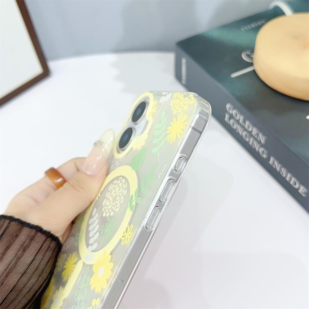 Magnetic Floral Phone Case, Suitable for IPhone15 Anti-drop 14pro Max Protective Case and Apple 16plus Shell
