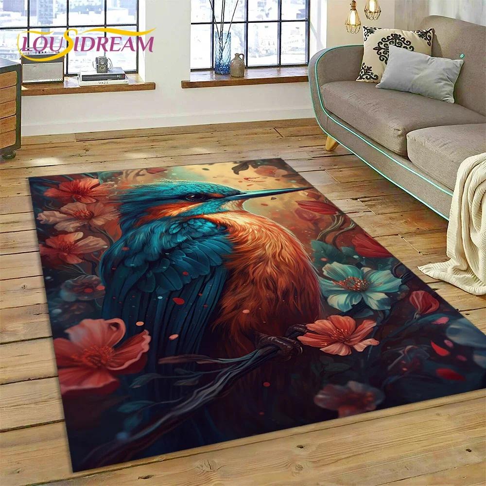Niedlicher Teppich mit Traumvögeln, Papagei, Pfau, Cartoon-Motiv, für Schlafzimmer, Wohnzimmer, Zuhause, Sofa-Dekoration, Kinderspiel, große Deko-Bodenmatte