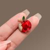 Brooch Pin for Women, Fruit Shape Lapel Pin with Rhinestones Bright Red Glaze And Emerald Leaves, Multi-Purpose Pin for Christmas Gifts Daily Wear