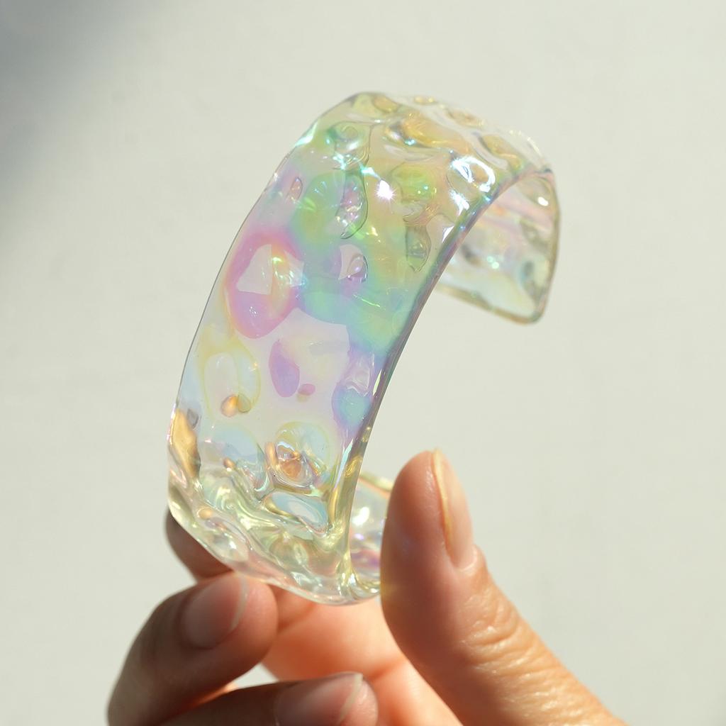 IF ME Bohemia Transparent Colorful Acrylic Opening Bangle for Women Irregular Large Wide Cuff Bracelet New Trend Couple Jewelry F