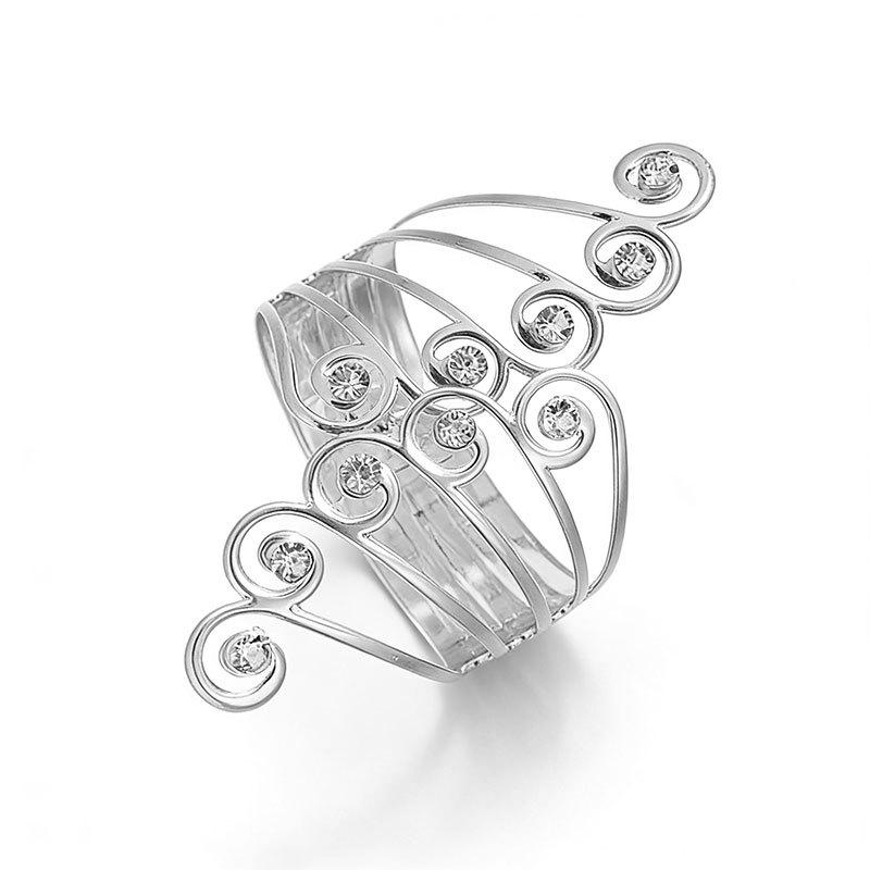 

Stylish Wing-Designed Spring Opening Bracelet with Rhinestones - Hollow Metal Hand Jewelry срібний