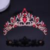 DIEZI Elegant Korean AB Pink Red Crystal Tiara Crown Women Girls Party Wedding Princess Rhinestone Bridal Crown Hair Jewelry