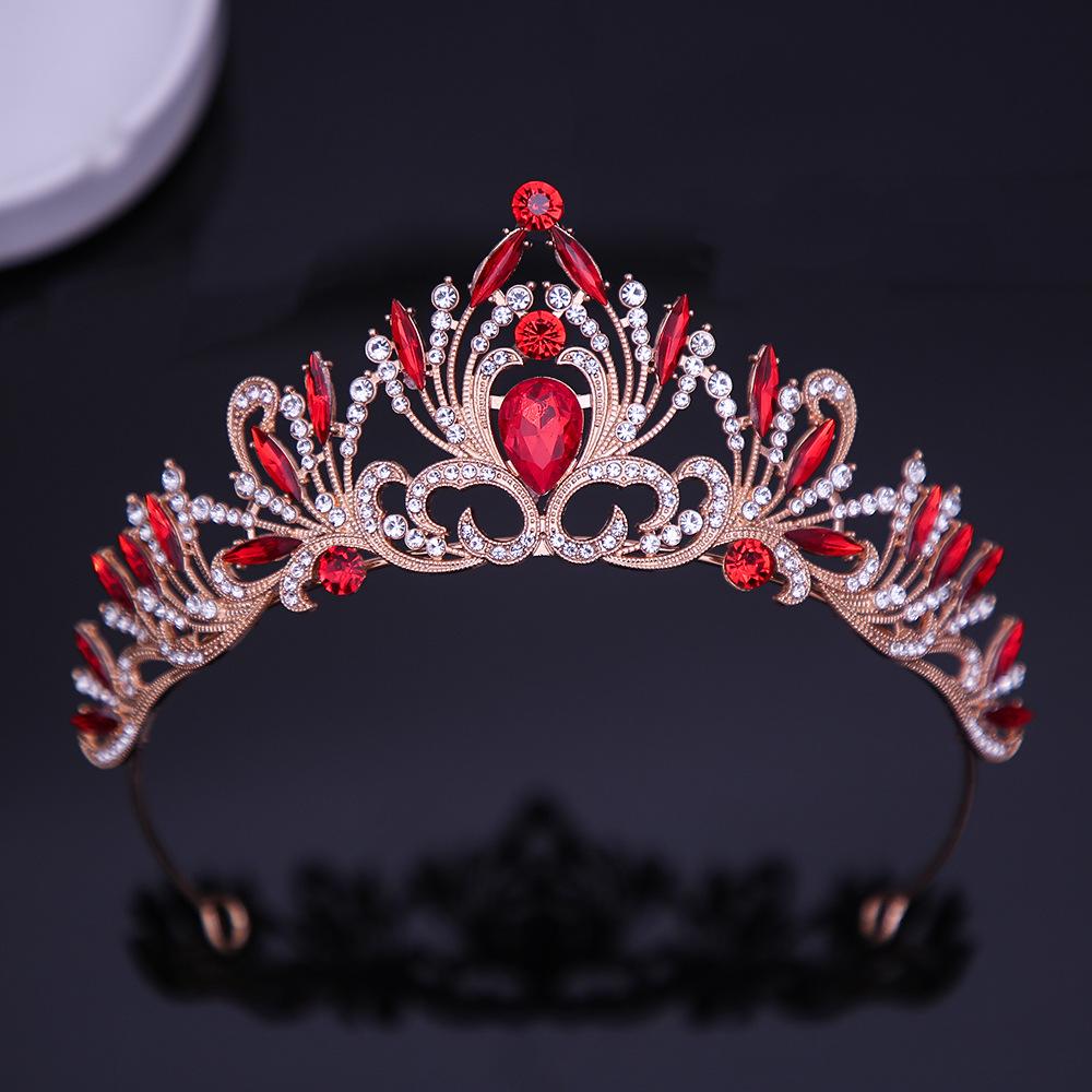 DIEZI Elegant Korean AB Pink Red Crystal Tiara Crown Women Girls Party Wedding Princess Rhinestone Bridal Crown Hair Jewelry
