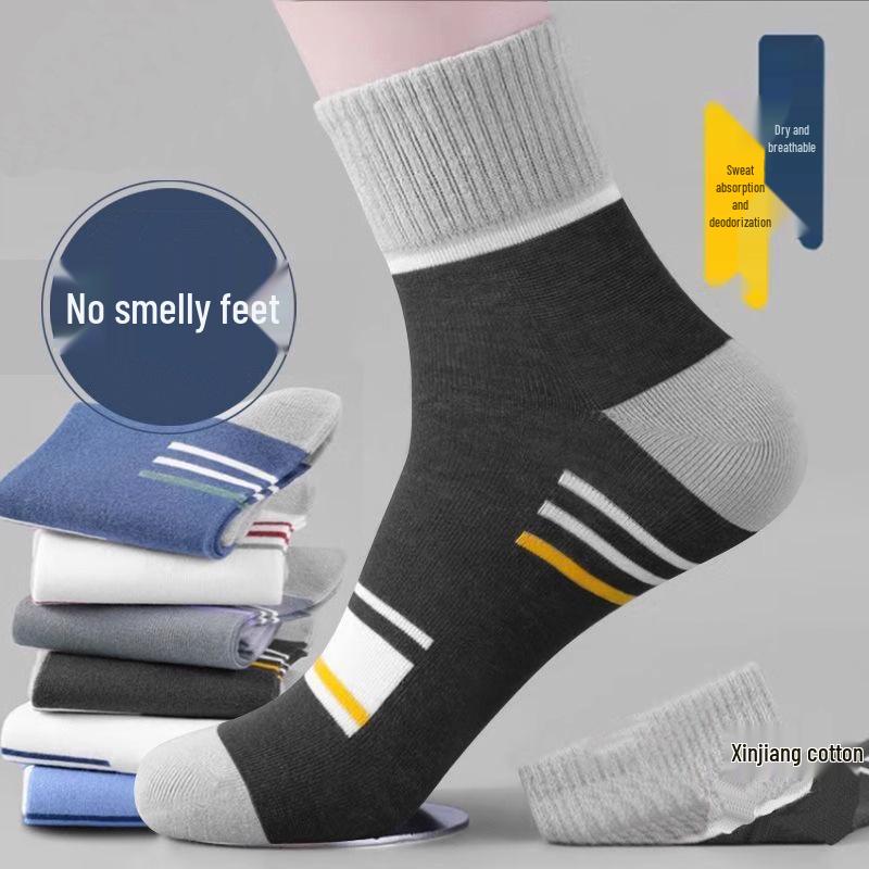 Men's Summer Sports Socks - Breathable, Sweat-Absorbent, Deodorant, Casual Mid-Tube for All Seasons