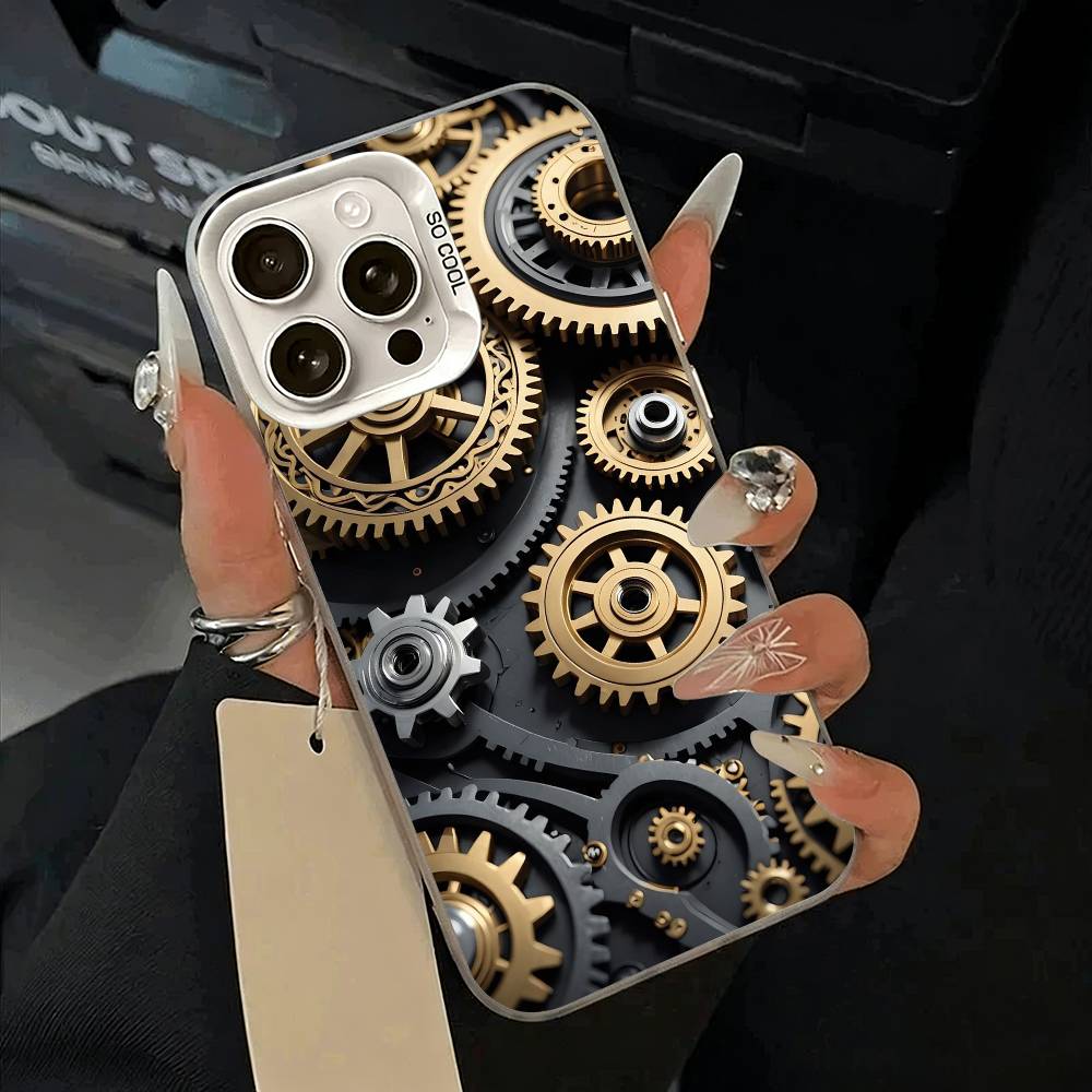 Mechanical Gear Phone Case For IPhone 17 Air 16 15 14 13 12 11 Pro Max White  Sliver  Hard Cover
