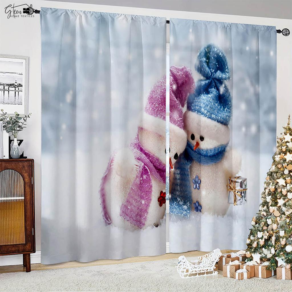 Christmas Decoration Curtains Christmas Tree Santa Claus Gift Snowman Living Room Children's Room New Year Holiday Curtains 2PCS