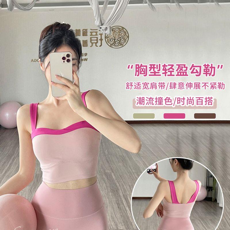 

Контрастная лента, нагрудная вставка, майка, женское белье для бега, фитнеса, йоги, облегающее, спортивное Rose Red L