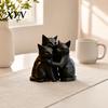Animal Shape Sculpture 3D Printed Black Cat Figurine, Three Hugging Geometric Statue, Modern Statue for Home Office Bookshelf