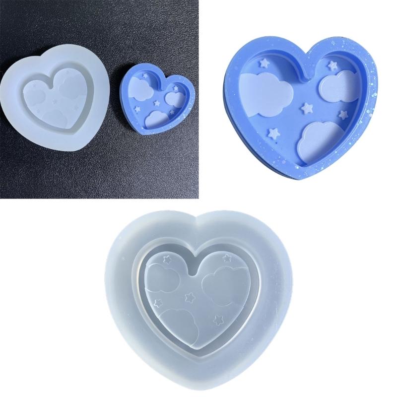 Silicone Quicksand Mold Starry Star Cloud Love Heart Shape Epoxy Resin Casting Tool for Handmade DIY Pendant Craft
