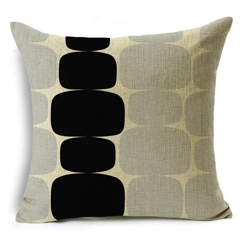 Black And White Collection Geometric Prints Linen Pillowcase Square Bedroom Car Decor Cushion Cover 40Cm/45Cm And 50Cm