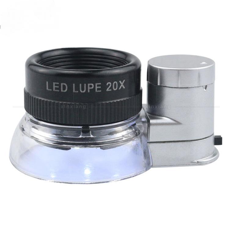 20X Magnifier with 6 Led Lights, Optical Glass Coated Lenses, Magnifying Glass, Diamond Identification Magnifying Glass