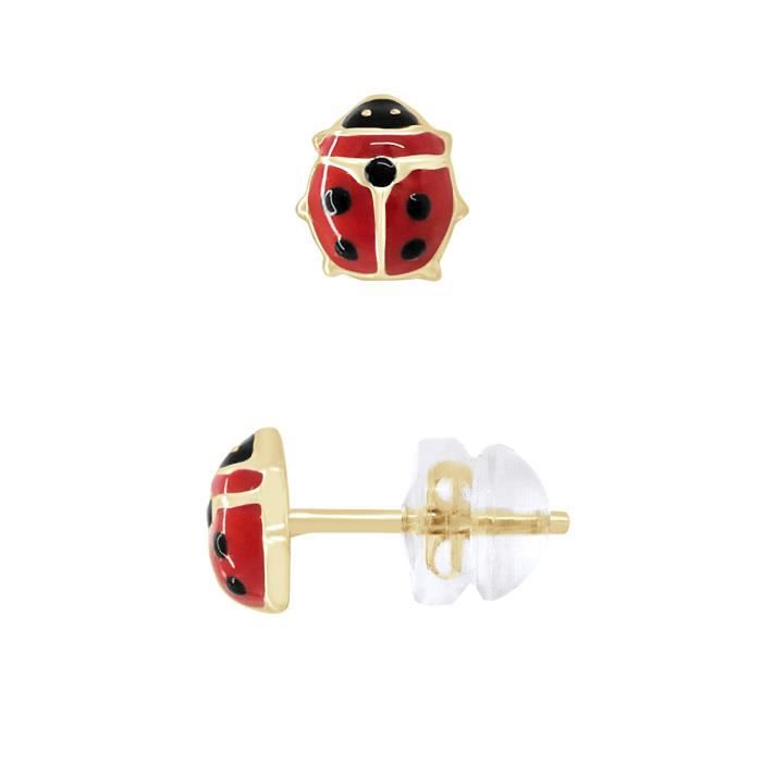 LÉA & ARTHUR - Boucles dOreilles Enfants Motifs COCCINELLE ROUGE Or Jaune 375 Millièmes - Bijou Enfant