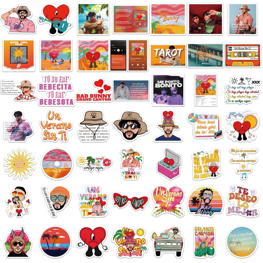 10/50ks nálepek Bad Bunny Nové nálepky s graffiti Album Un Verano Sin Ti pro kutily zavazadla Laptop Skateboard Motocyklová nálepka
