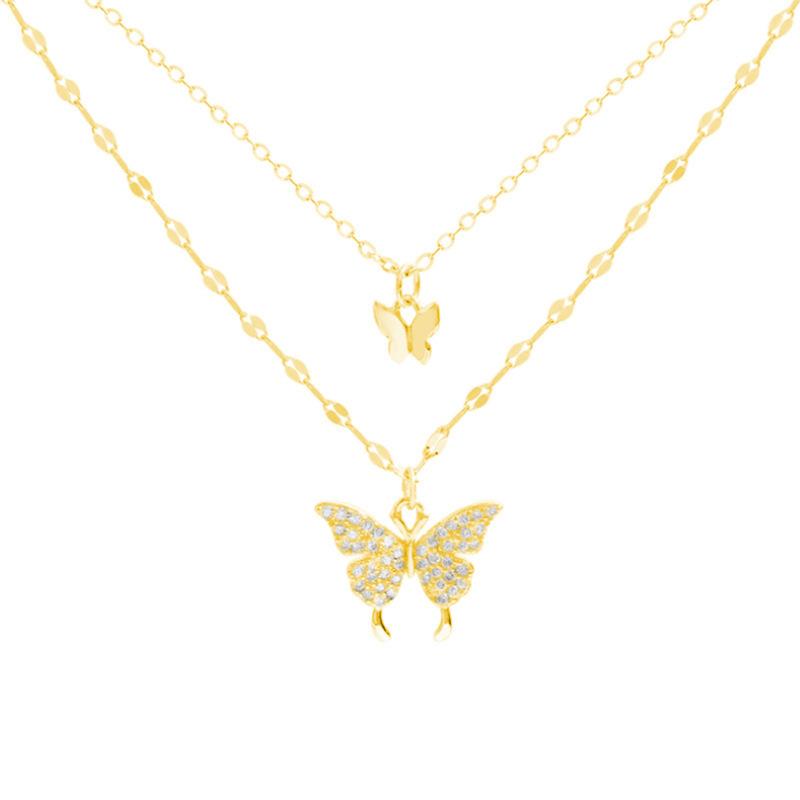 

New flash diamond double-layer butterfly pendant collarbone chain women s niche light luxury versatile necklace fashion design sense new