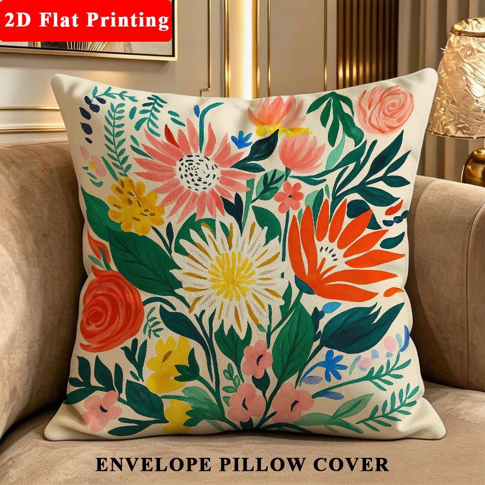 1pc Modern Hand-Painted Floral Pillow Cover - Soft Polyester Cushion Case Suitable for Bedroom Sofa,