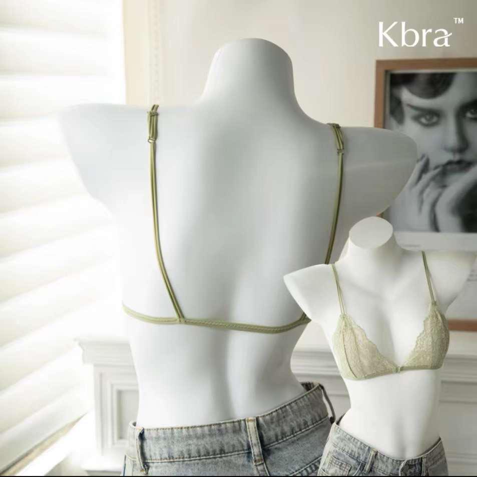 Dámská bezdrátová ultratenká podprsenka s trojúhelníčkovými košíčky z francouzské krajky se zapínáním vpředu